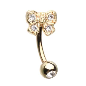 16g Petite Bow Reverse Navel Ring in Gold