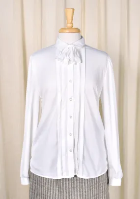 1940s Style Vintage White Bow Blouse