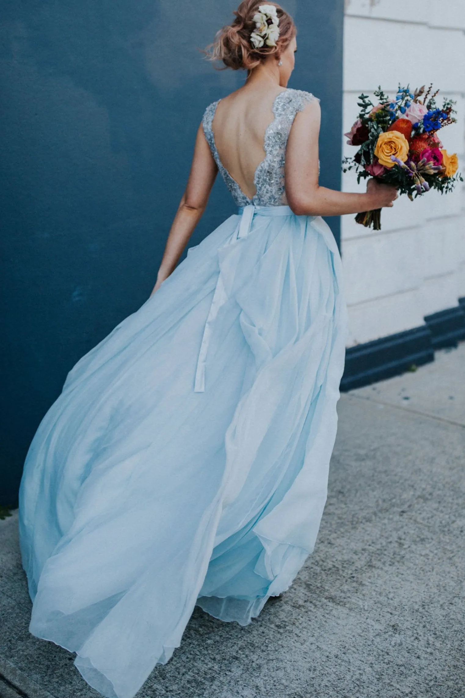 Elegant Light Blue Chiffon A-Line Prom Dress with Beaded Round Neck and Cap Sleeves - UK JS397 (2024)