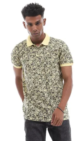 94922 Cool Multi Printed Pattern Yellow Polo Shirt