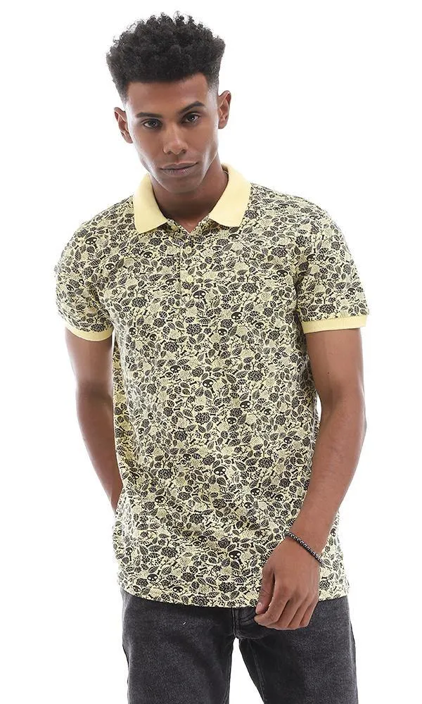 94922 Cool Multi Printed Pattern Yellow Polo Shirt