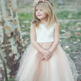 A-Line Bateau Tea-Length Blush Tulle Flower Girl Dress,Cheap Flower Girl Dresses ,FGY0224