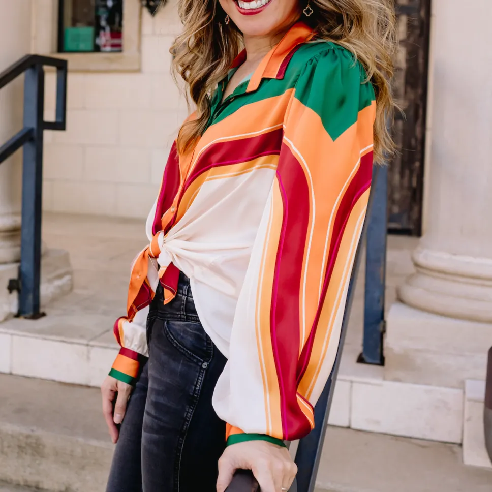 All the Colors Printed Collared Button Down Top