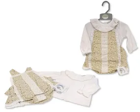 Baby Girls 2 pcs Dungaree Skirt Set with Lace and Bows (PK6) (NB-9) BIS-2020-2581