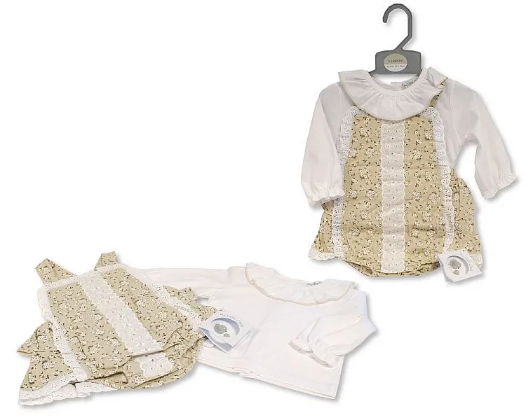 Baby Girls 2 pcs Dungaree Skirt Set with Lace and Bows (PK6) (NB-9) BIS-2020-2581