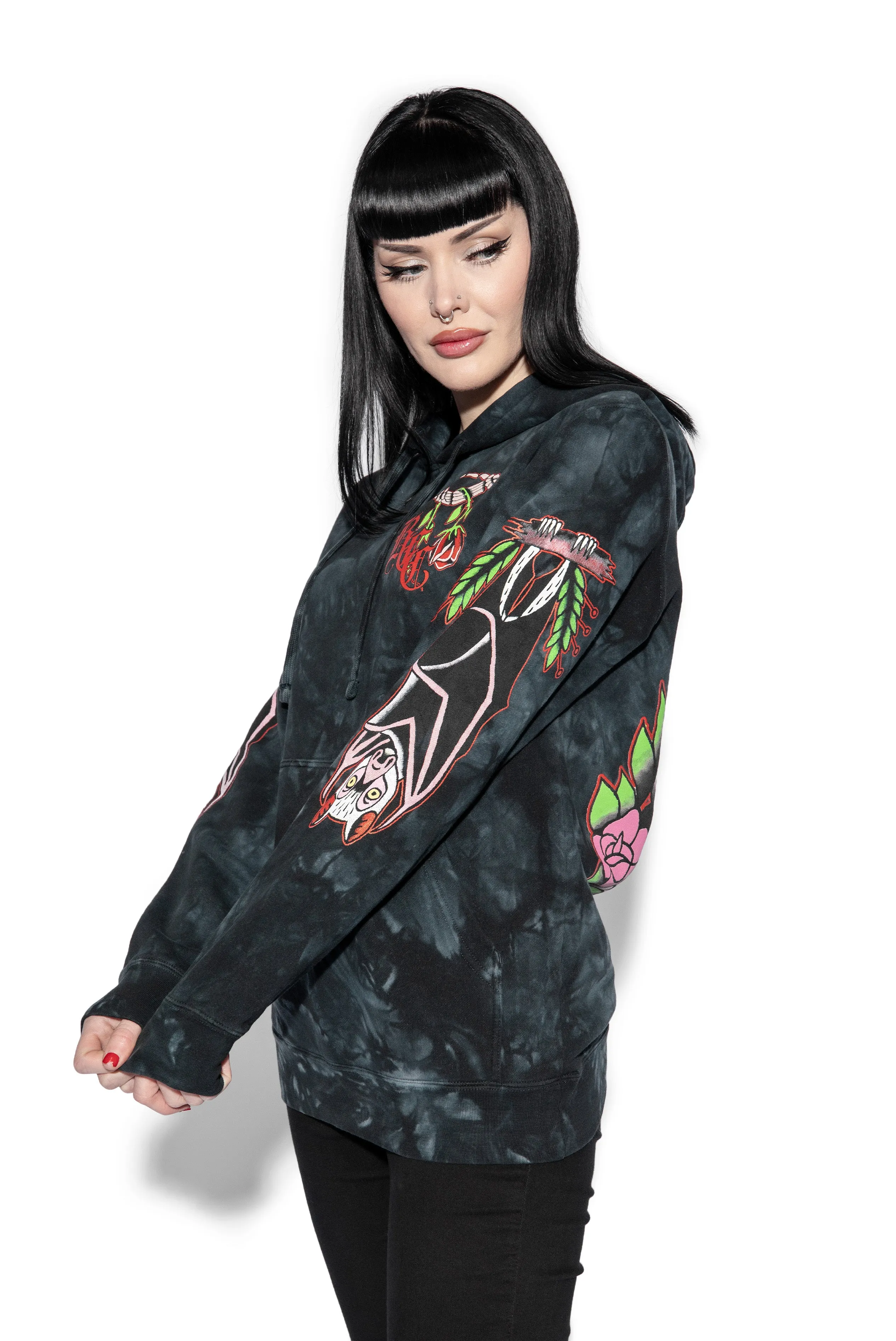 Bats Roost - Black Tie Dye Hooded Pullover