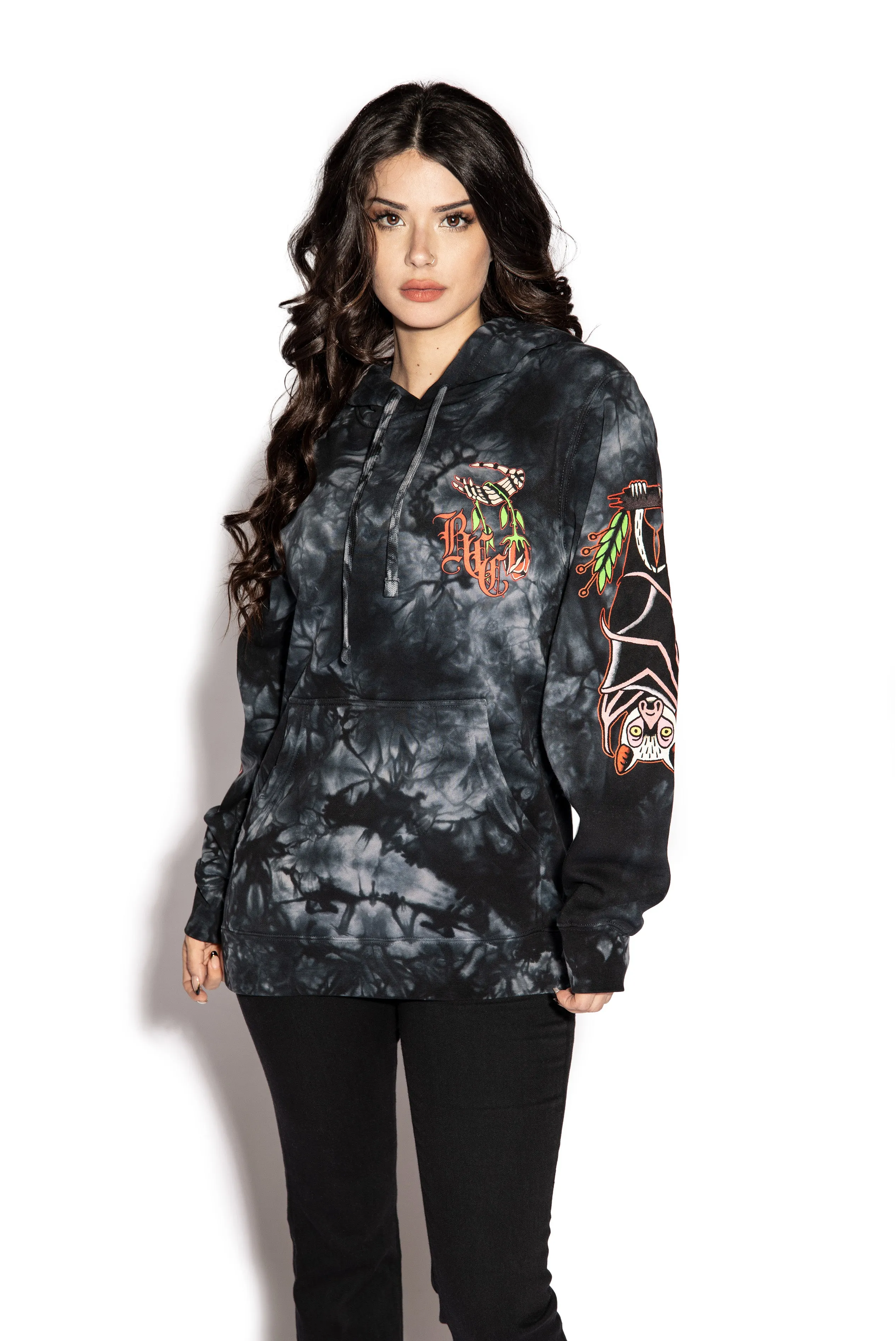 Bats Roost - Black Tie Dye Hooded Pullover