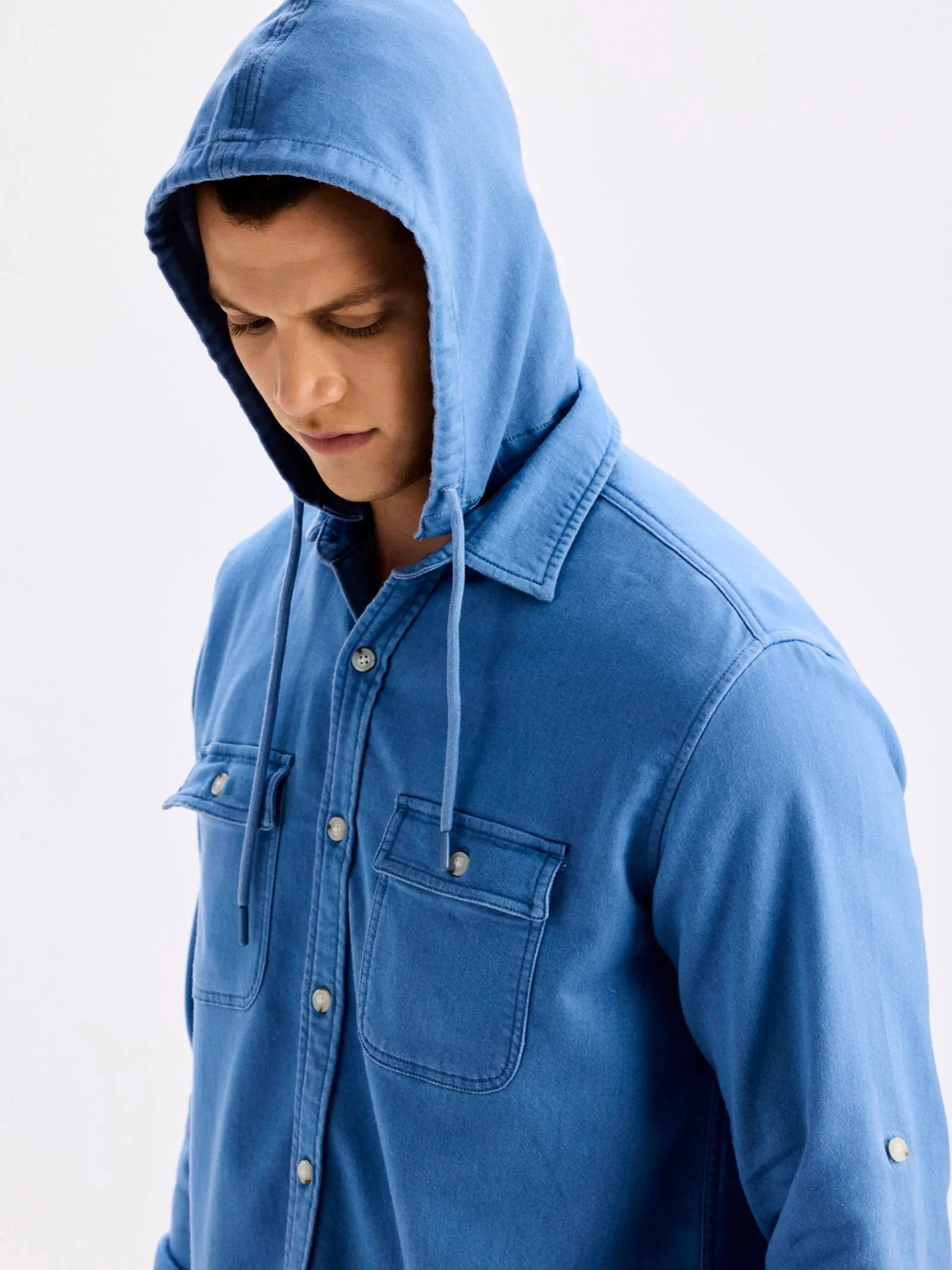 Blue Hooded Denim Shirt