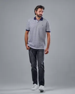 Classic Fit Striped Polo Shirt  - NAVY