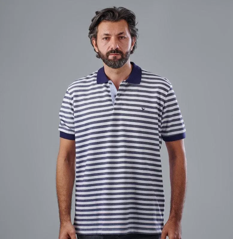 Classic Fit Striped Polo Shirt  - NAVY