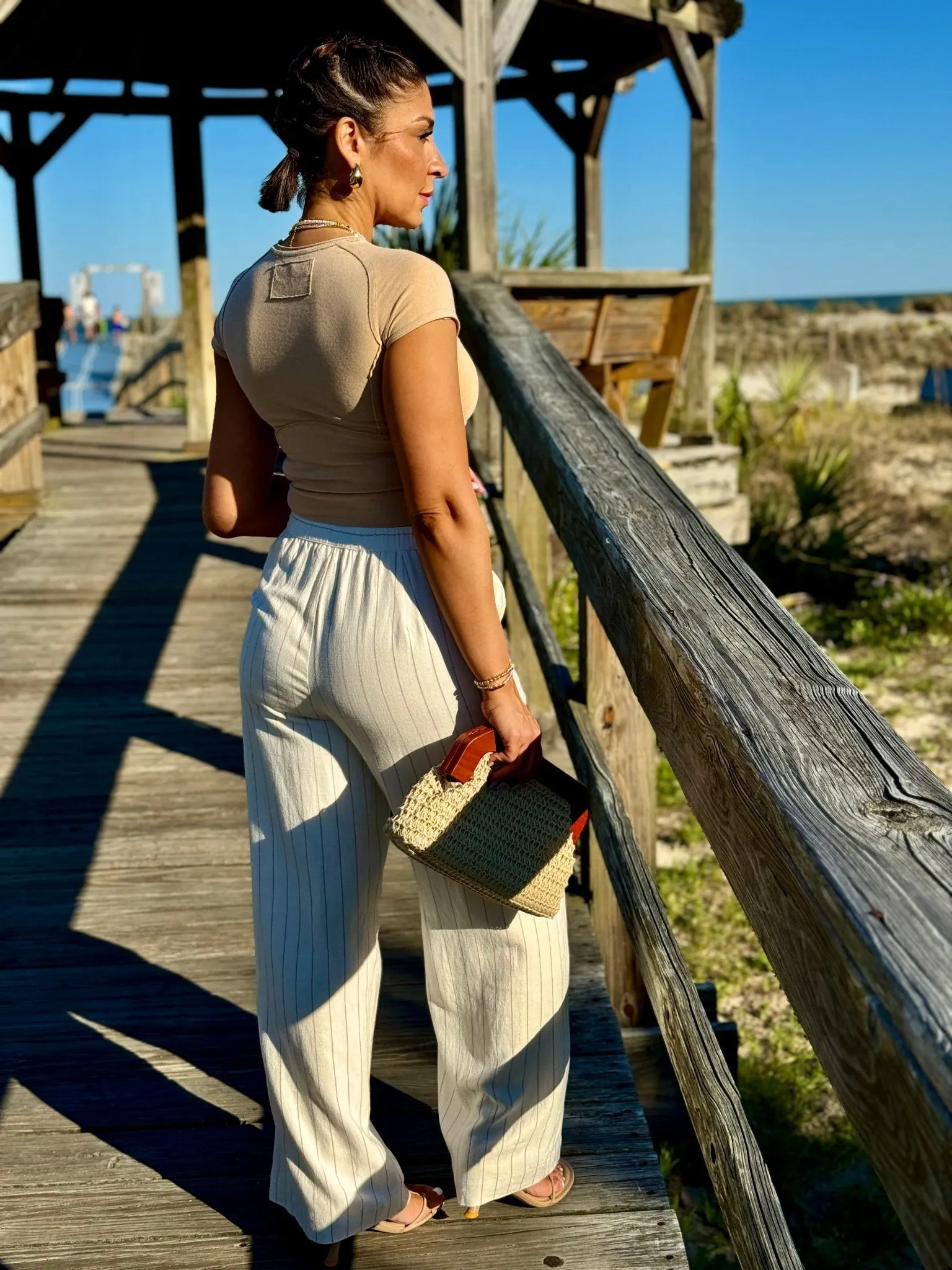 Cortez Pinstripe Pant (White Sand) by Z Supply