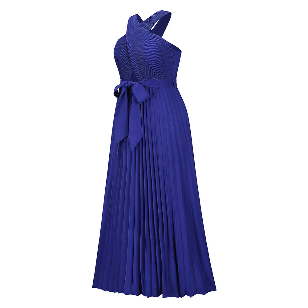 Crisscross Halter Ruffled Maxi Dresses