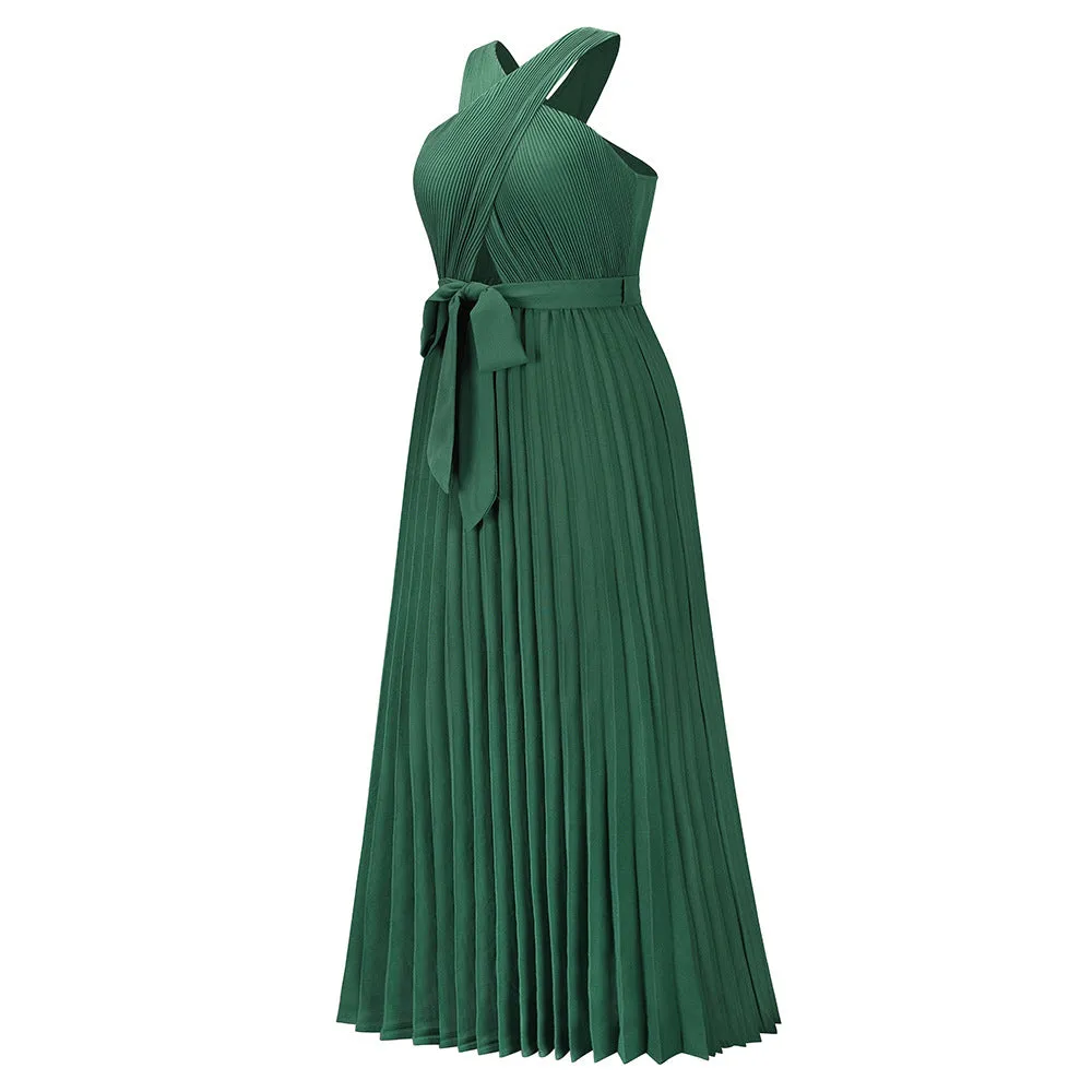 Crisscross Halter Ruffled Maxi Dresses