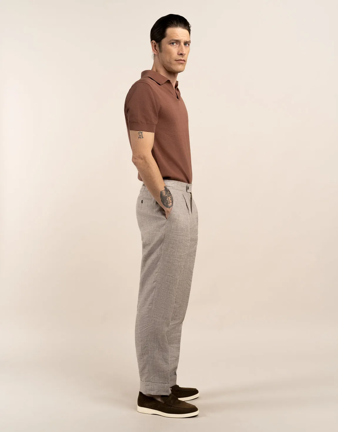 Evans Beige Houndstooth Linen Trouser