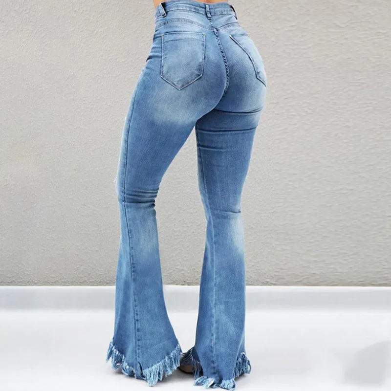 FRINGE FLARE DENIM PANTS