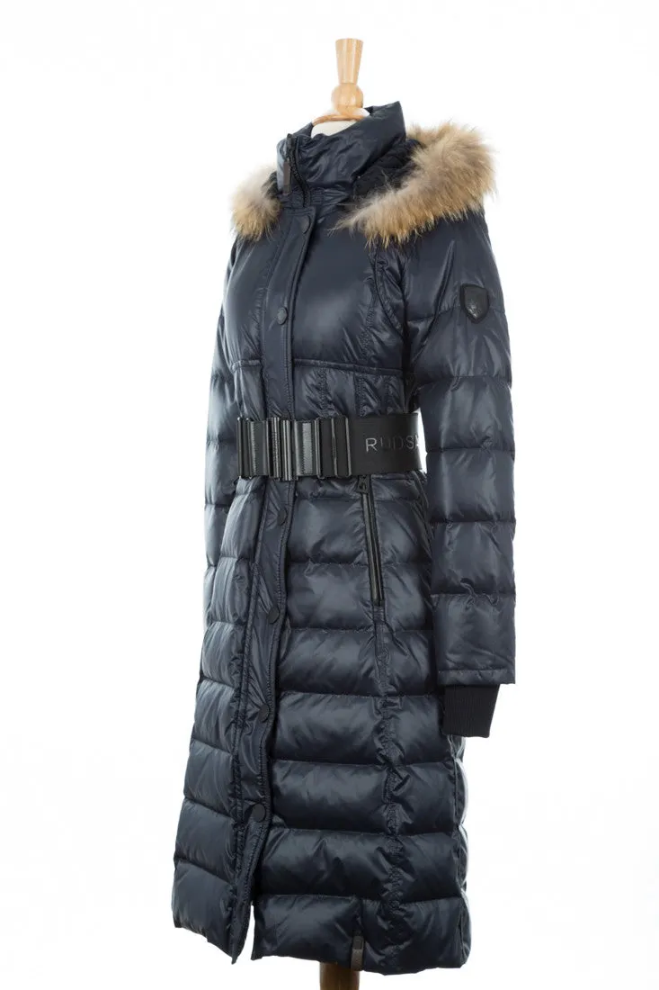 Genie Hooded Down Coat With Fur Trim