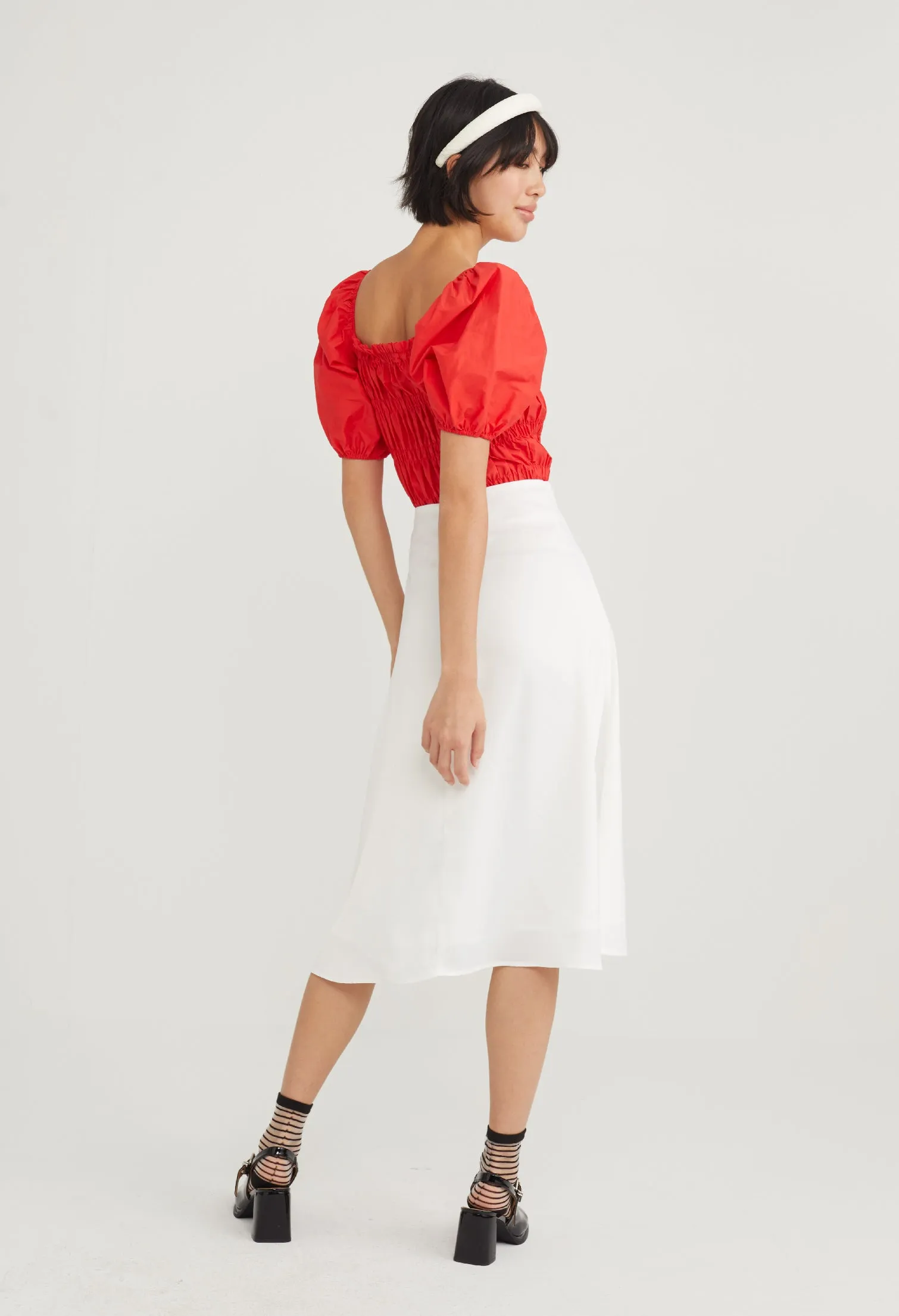 Geometric Pleated Satin Skirt