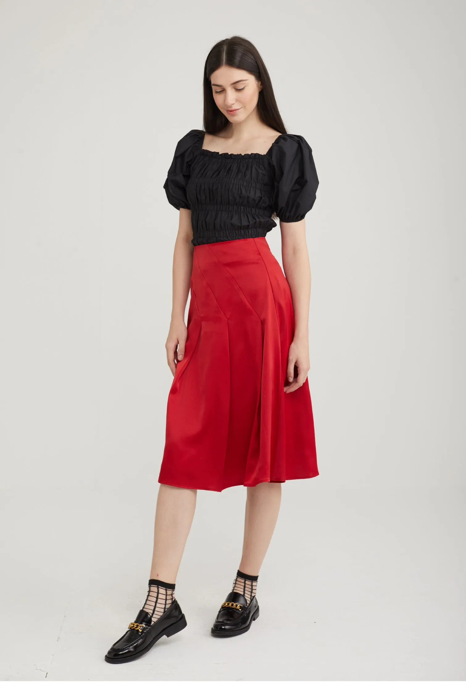 Geometric Pleated Satin Skirt