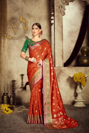 Green Red Designer Silk Saree