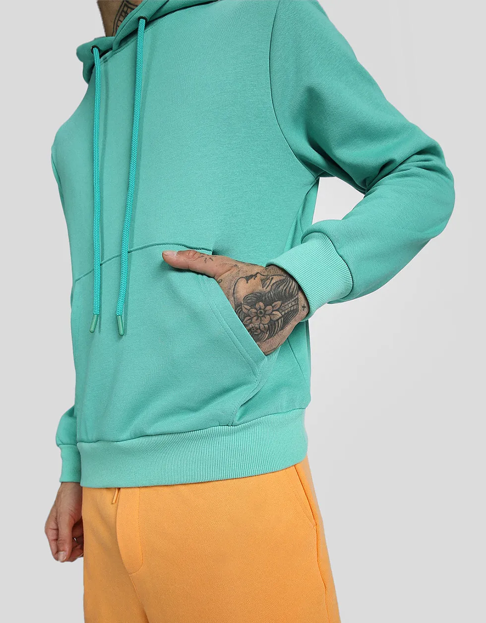 Green Solid Regular Hoodie