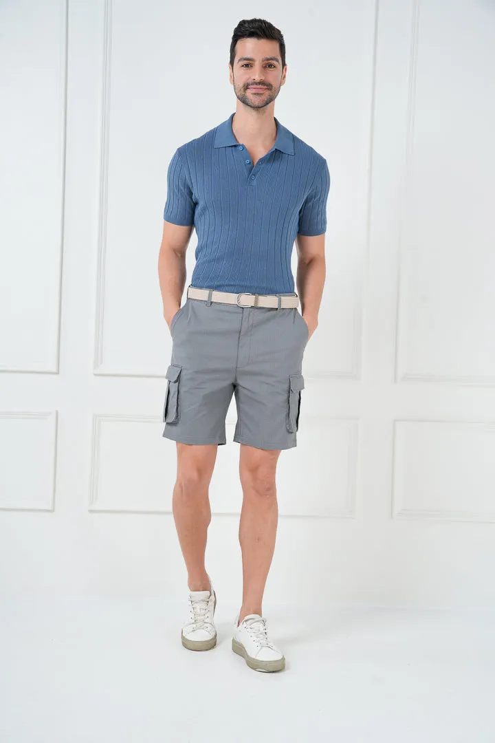 Grey Ripstop Textured Cargo Shorts