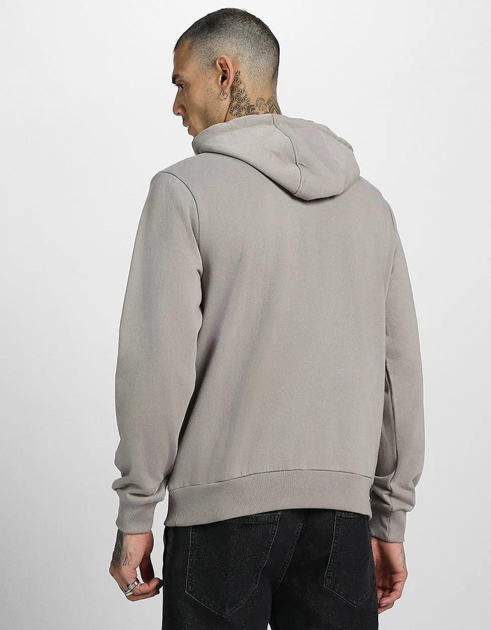 Grey Solid Regular Hoodie