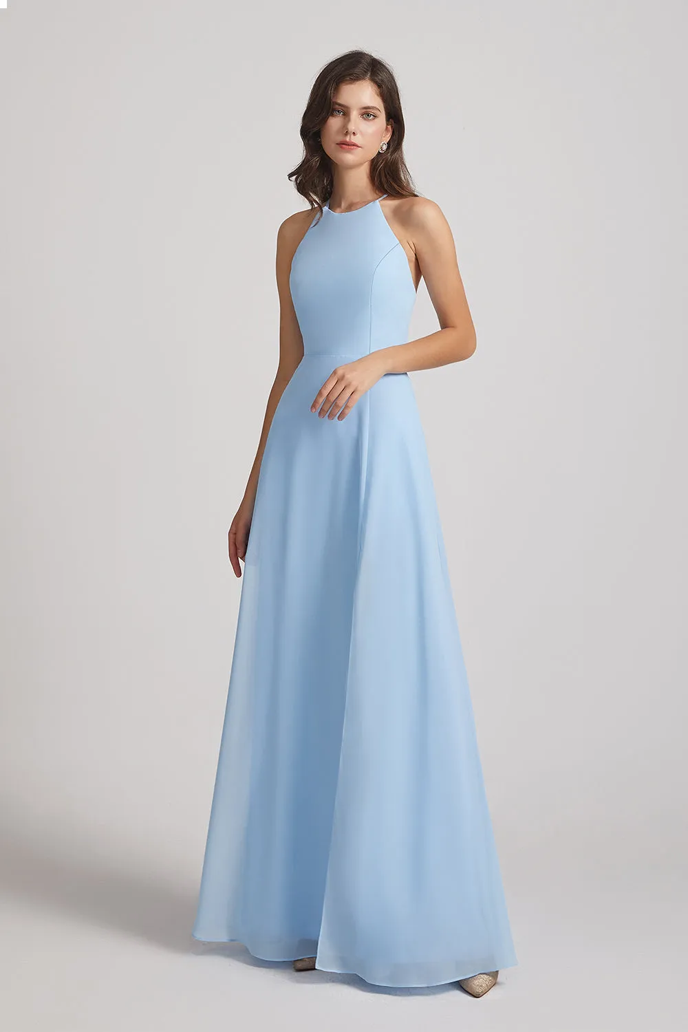 Halter Jewel Side Slit Chiffon Bridesmaid Dresses (AF0111)