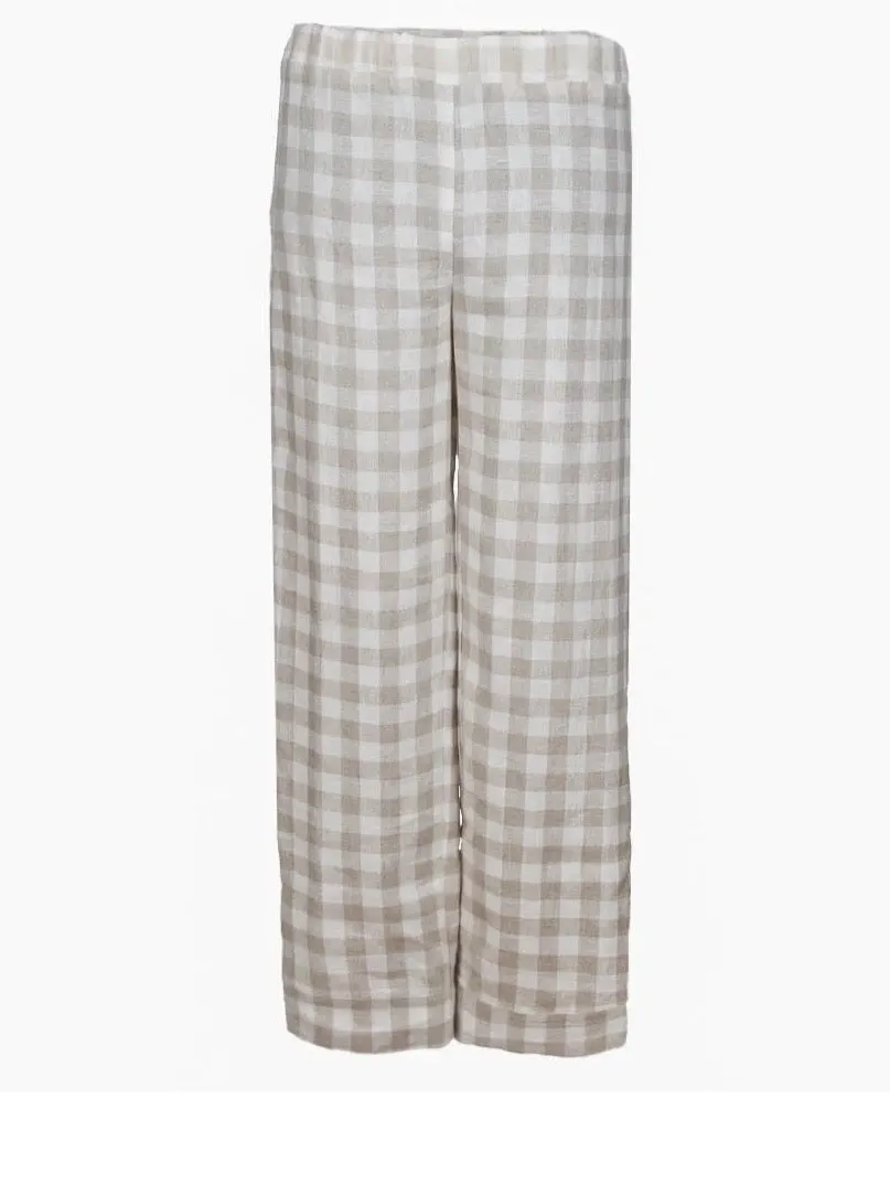 Linen Pyjama Pants Natural Checks