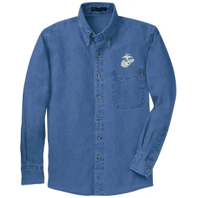 Marines Embroidered Dark Denim Button Up