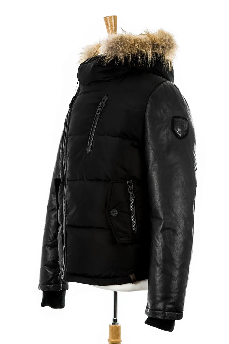 McQueen Leather Sleeved Bomber With Fur