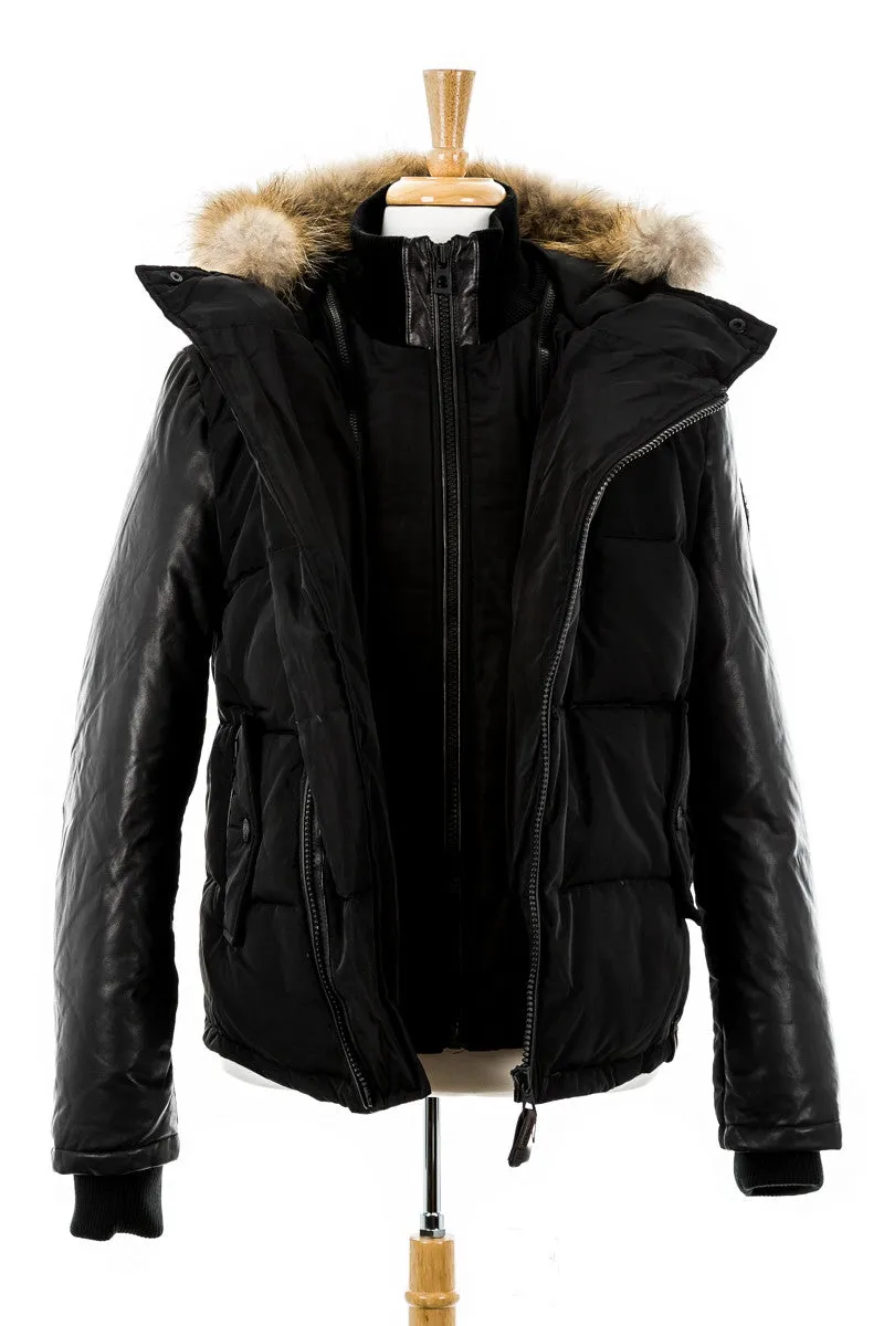 McQueen Leather Sleeved Bomber With Fur