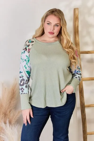 Sage Printed Round Neck Top (MADE IN USA)