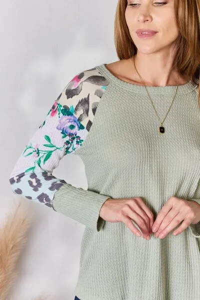 Sage Printed Round Neck Top (MADE IN USA)