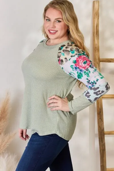 Sage Printed Round Neck Top (MADE IN USA)