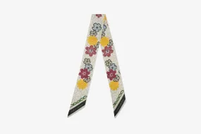 Silk Skinny Scarf - Monogram Floral Print Yellow/Green