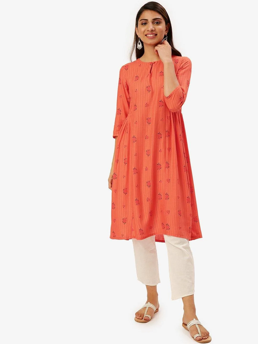 SPRING BLOOM ORANGE A-LINE KURTA