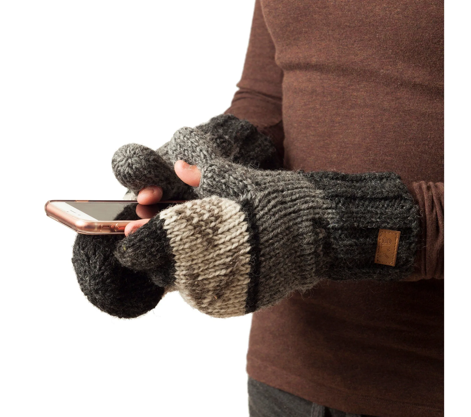 Cozy Yukon Texting Mittens - Hand-Knit Wool with Fleece Lining