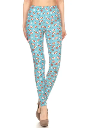 Women's 3 X 5X colorful Beach Umbrella Starfish Pattern Printed Leggings